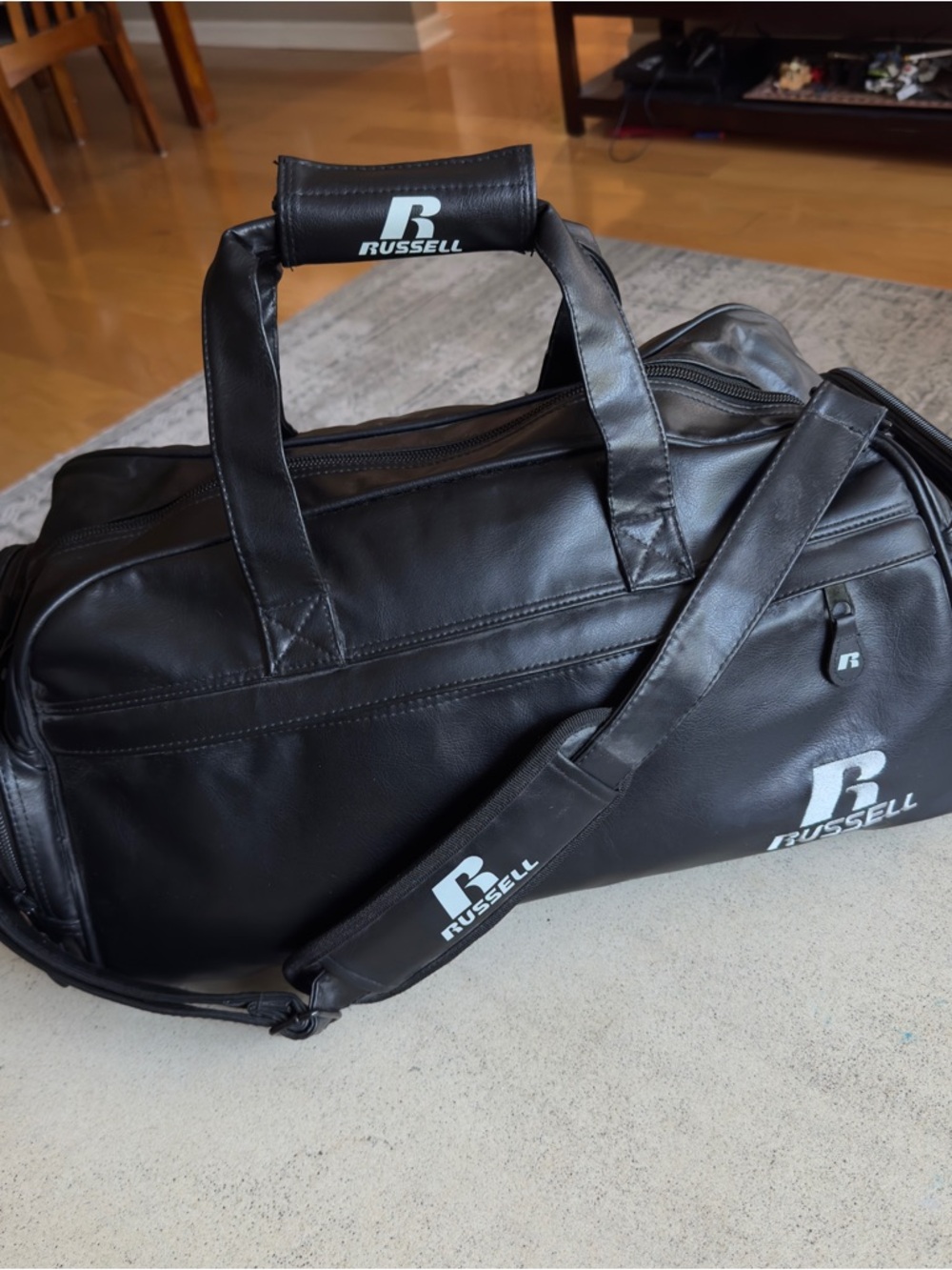 Vintage Russell Athletic Black Duffle Bag - Men's Travel Gym Bag